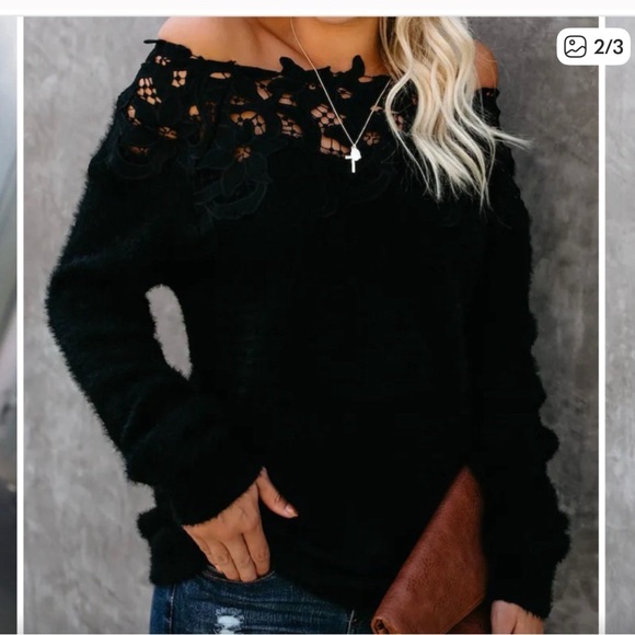 Vici Black Floral Lace Sweater - Sincerely Yours - Picture 2 of 7